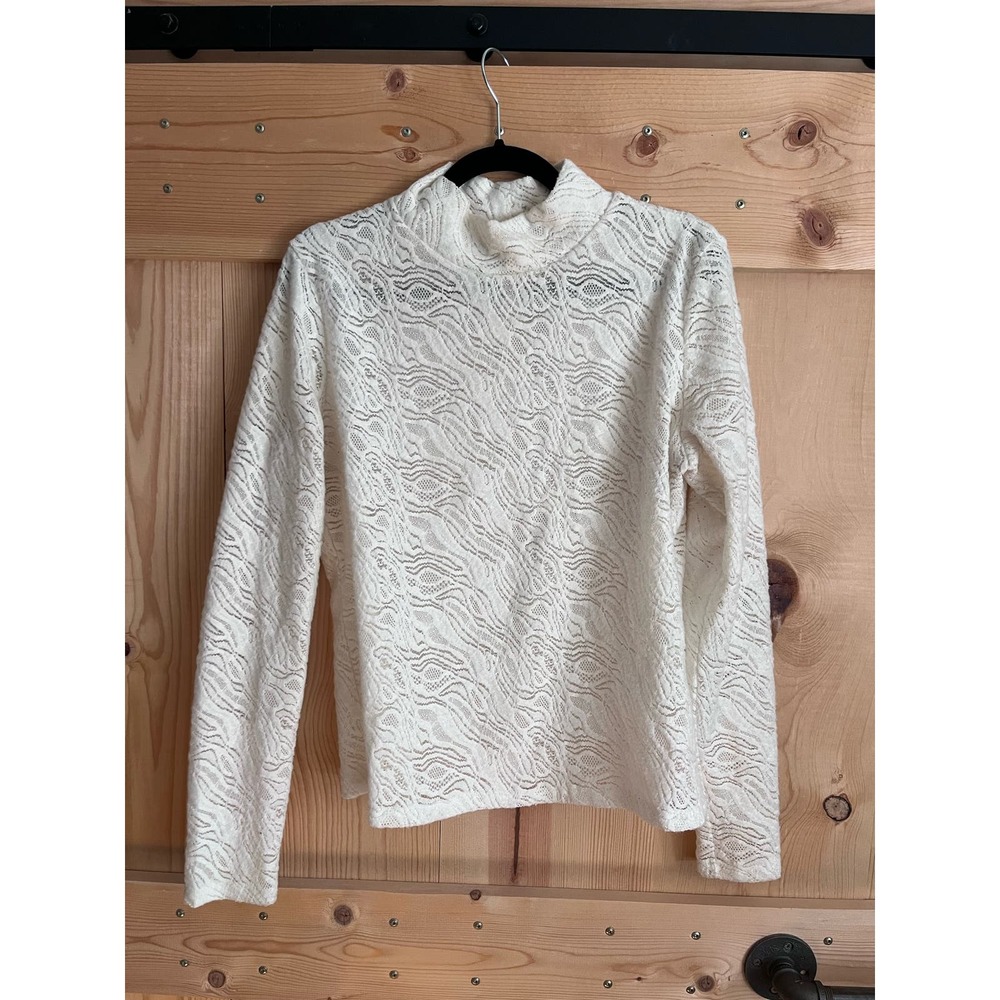 Anthropologie Cream Lace Mock Neck Long Sleeve Top Size Large
